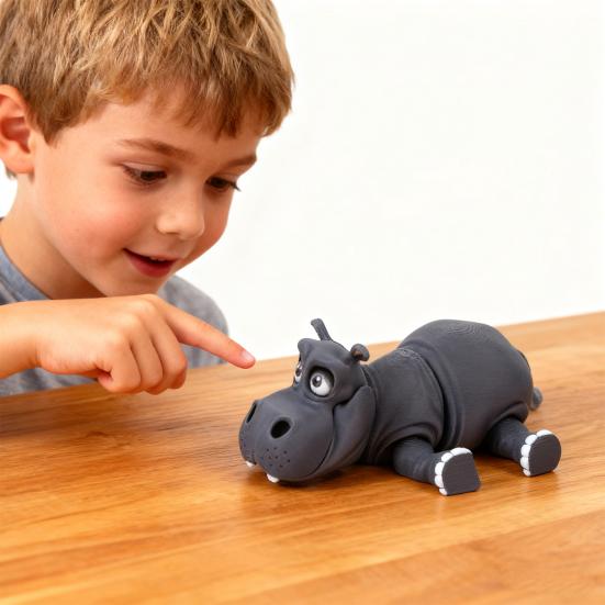 3D Printed Simulation Hippopotamus Figurine Movable Joints Hippo Statue River Horse Sculpture Educational Toy Animal Model Decoration Ornament