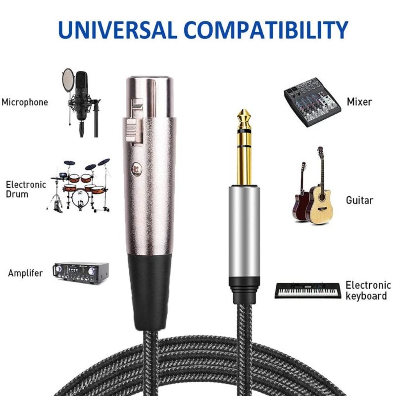 Nylon Braideds 3Pin Female to 6.35mm Stereo Sound Cable with Gold Plateds Connectors for Clear Signal Transmission