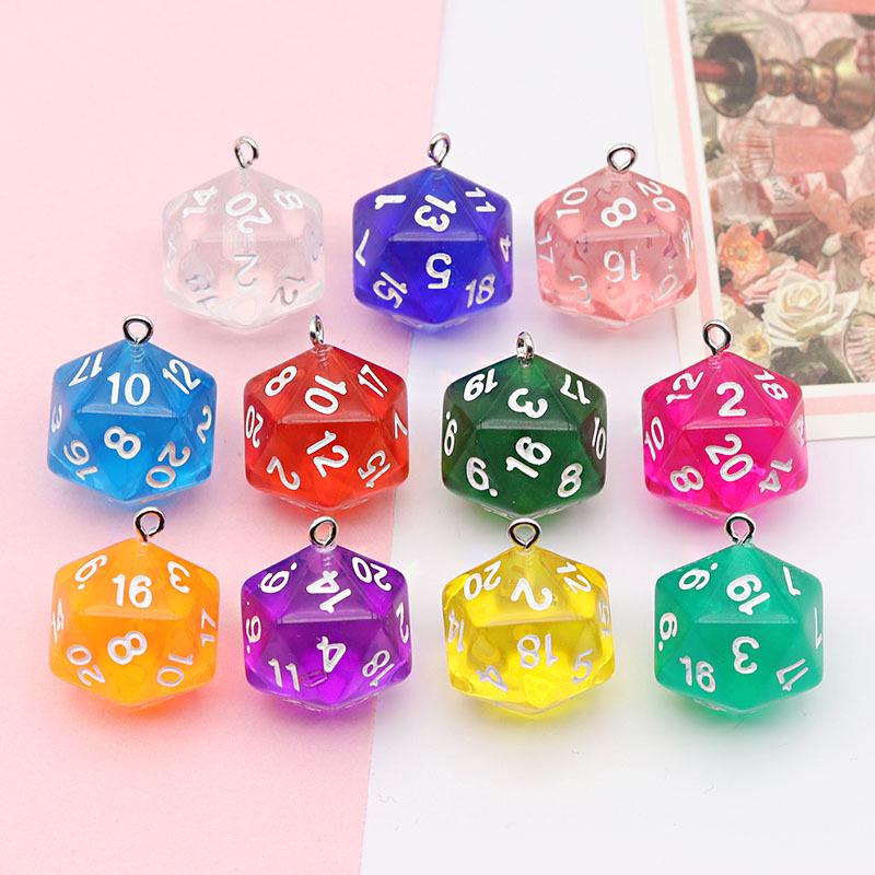 20-Sided Colored Transparent Acrylic Dice Pendant Keychain for DIY Jewelry