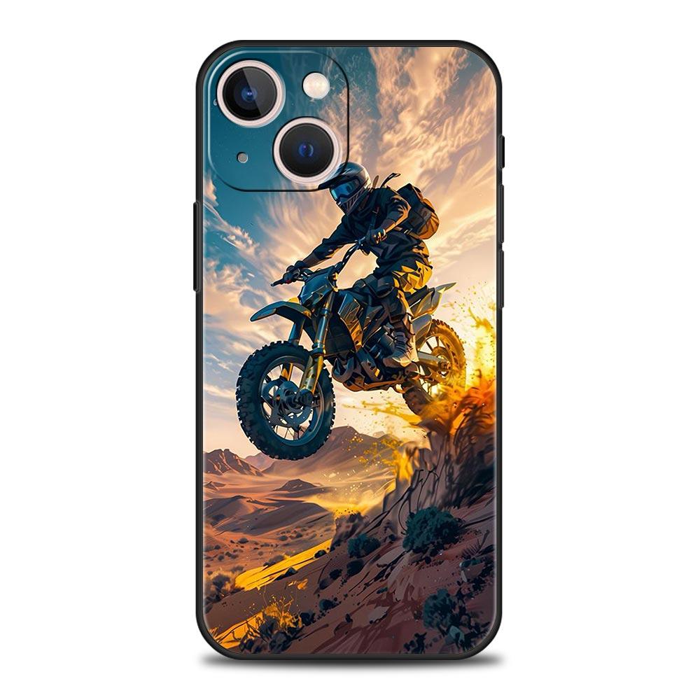 Moto Cross Motorcycle Sports Phone Case For iPhone 17 16 15 Pro Max 11 12 13 14 7 8 Plus SE 2020 X XR XS Cover Soft Black