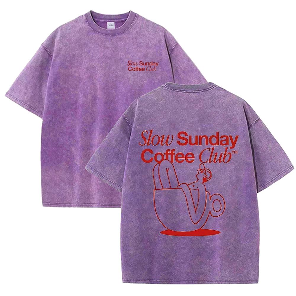 2026 Mens Tops Slow Sunday Coffee Club Funny Meme T Shirts Men Retro Fashion Cotton Tshirt Unisex Harajuku Aesthetic Clothing T