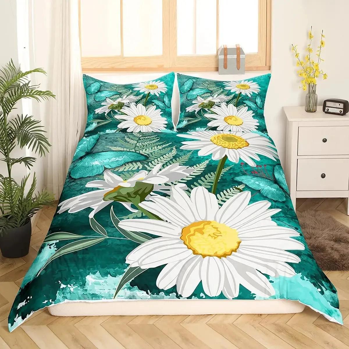 

Yellow Daisy Duvet Cover Set Cute Floral Bedding Set for Kids Child Girls Garden Flowers King Comforter Cover with Pillowcase 70x133cm