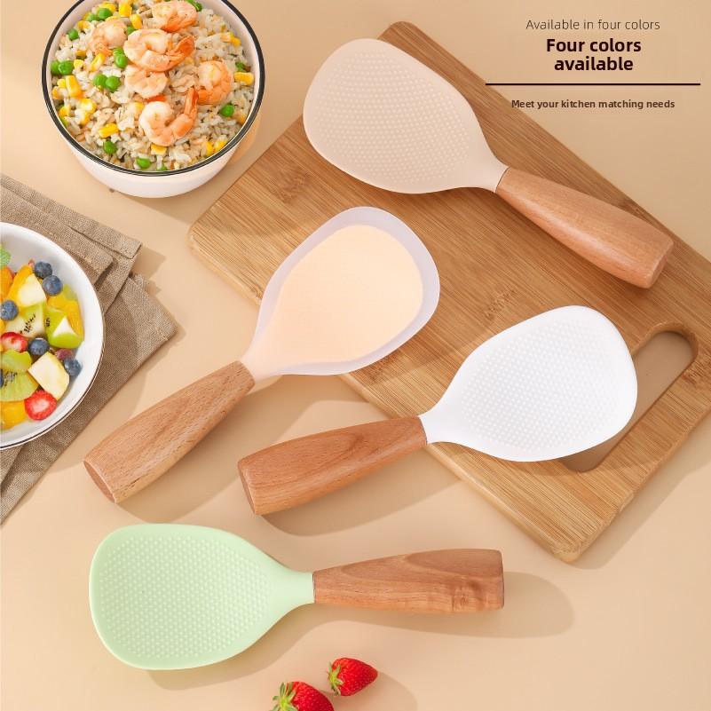 Silicone rice spoon, non-stick to rice, can be used as a standing household rice spoon.Wooden handle rice spoon and rice spatula