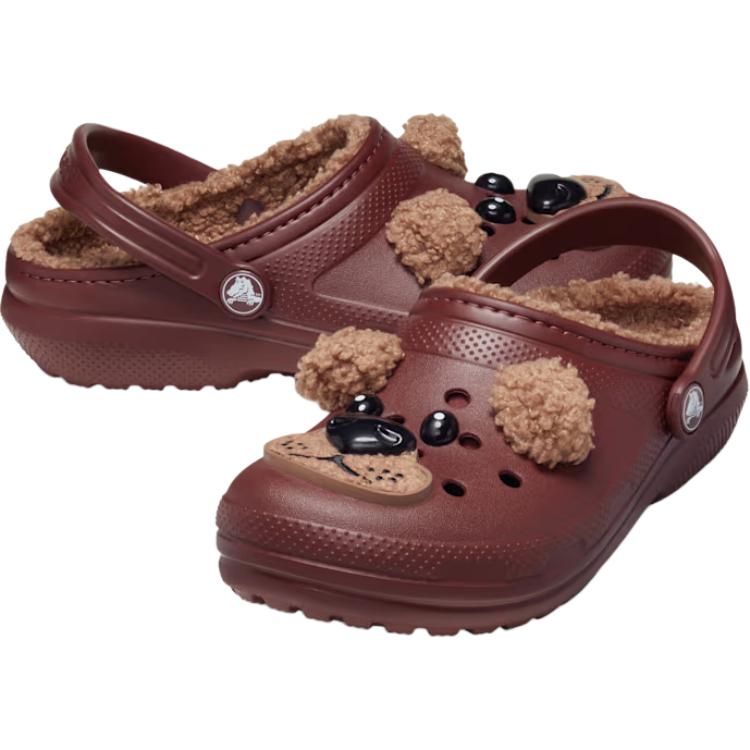 Crocs Classic Lined I Am Brown Bear Comfortable Versatile Slip-Resistant Shock-Absorbing Low-Top Walking Shoes Baby shoes Dark-Brown 210019-2FL