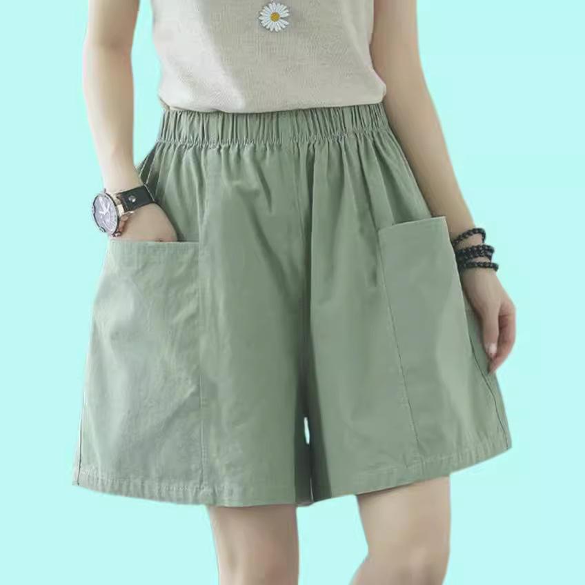 Women's Summer High-Waisted Elastic Cotton Shorts - Japanese & Korean Style