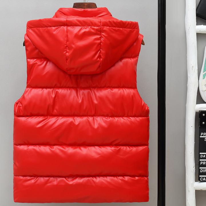 New Men  Sleeveless Padded Jacket Men Shiny Hooded Slim Casual Winter Vest for Men Short Vest Waistcoat Plus Size 5XL