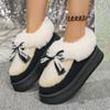 2025 Fall/Winter Plus Size Bow-Adorned Warm Women's Thick-Sole Cotton Boots - Fashionable & Comfortable