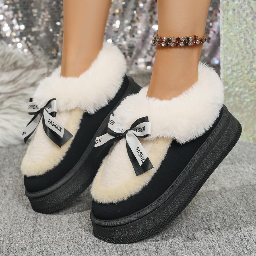 2025 Fall/Winter Plus Size Bow-Adorned Warm Women's Thick-Sole Cotton Boots - Fashionable & Comfortable