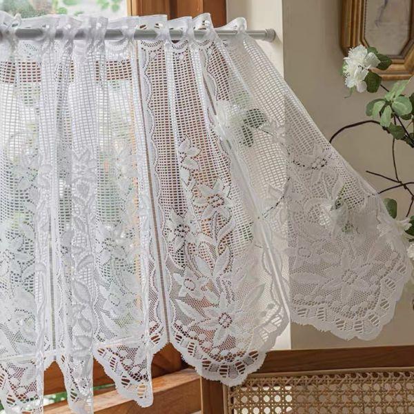 Белые кружевные сетчатые короткие шторы Декоративные шторы 100*60cm