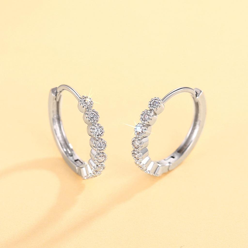 Flower Halo Stone Lined Huggie Hoop Earrings Elegant Sparkling Daily Wear Women Jewelry