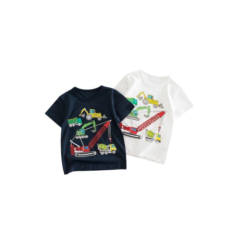 27Kids Children's Clothing Summer Kids Short Sleeve T-shirt Clothes Boys and Girls Engineering Car Excavator Baby 100% Cotton Coat