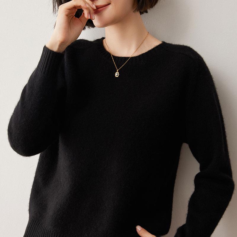 Women's Thickened Round Neck Cashmere Wool Sweater Pullover - Versatile Autumn/Winter Knitwear Top