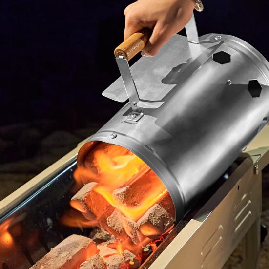 

Стартер для вугілля Надвелика місткість Маленькі димарі з дерев яною ручкою для вугільного гриля та барбекю чорний