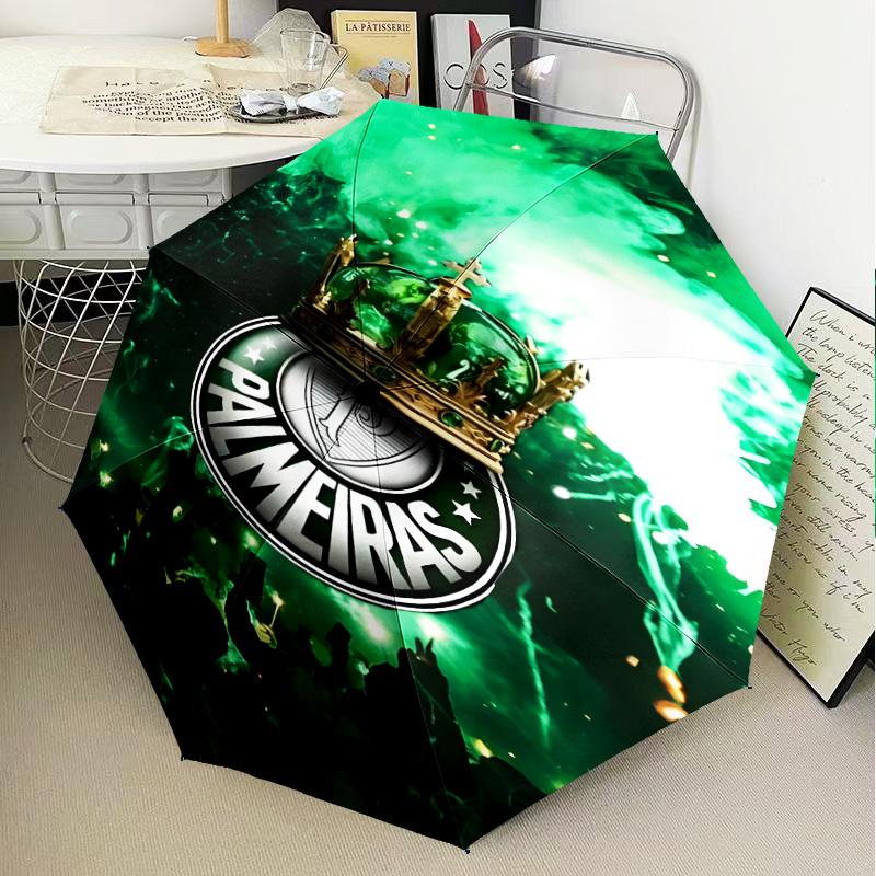 1PC Green And White Passion Printed Umbrella Folding Umbrella, Automatic Umbrella 8-Frame for Travel, Camping Fan Gifts Christmas Gifts