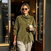 Damen Vintage Cordjackett, Hoher Kragen Langarm Übergröße Unregelmäßiger Lässiger Mantel für Herbst Winter