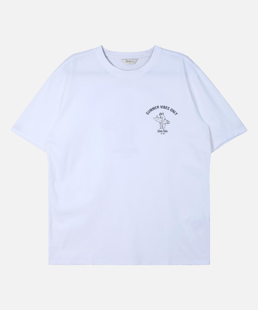 2ELA Unisex Surfing Bear Graphic Sorona Round Short Sleeve T-Shirt 6 Colors (Type A)
