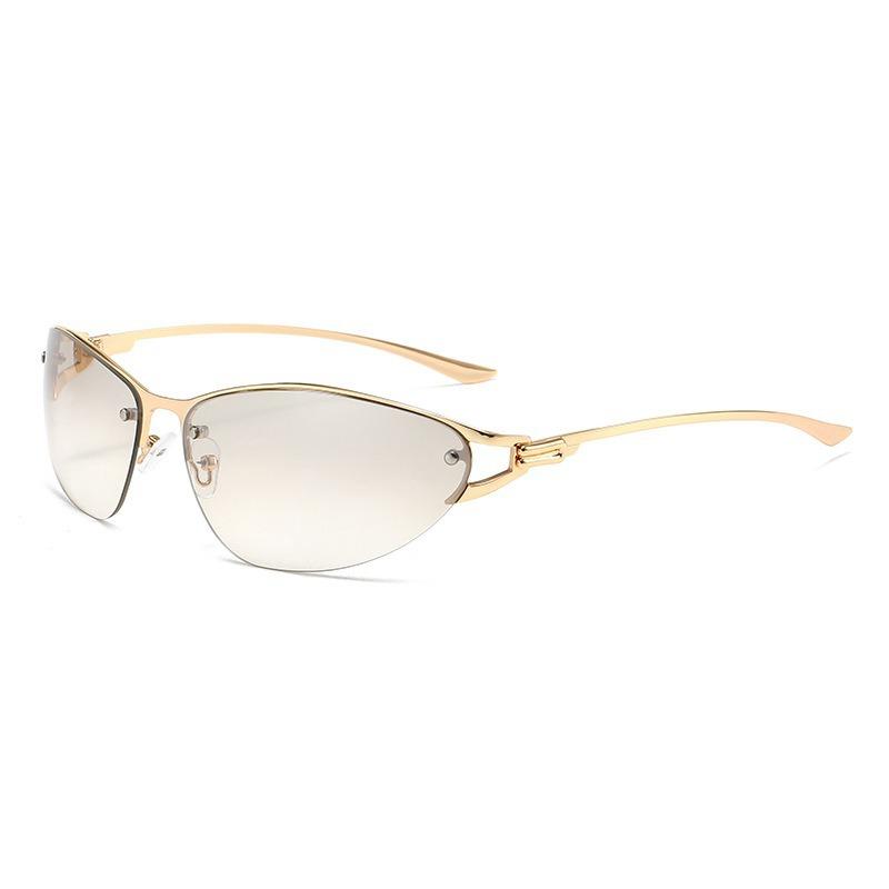 Occhiali da Sole Unici a Mezza Montatura Curva in Metallo Stile Cat-Eye per Donna, Occhiali da Sole alla Moda Y2K con Protezione UV Stile Europeo e Americano per Uomo