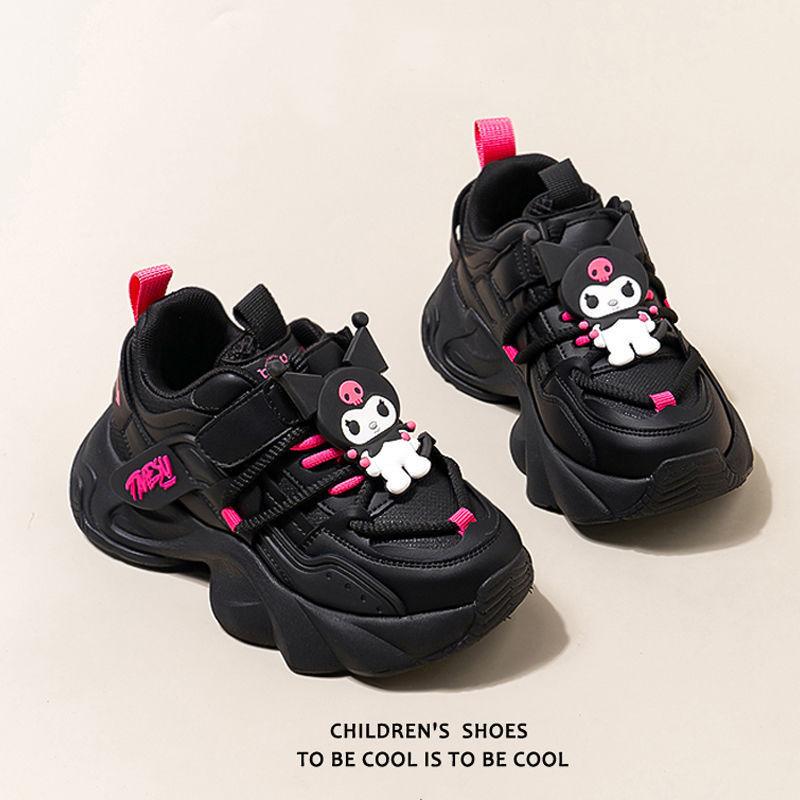 Kulomie girls' shoes new autumn and winter black children's sports shoes medium and older children's dirt-resistant soft-soled dad shoes