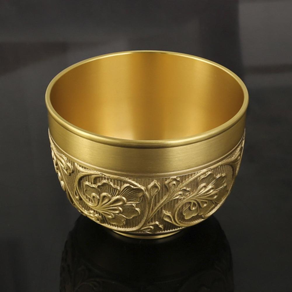 Massiver Messing Kaffee Trinkbecher Reliefmuster Wasserschale Buddha Anbetung