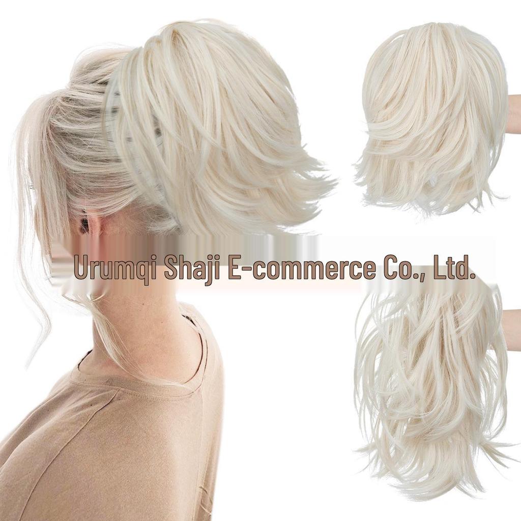 Adjustable High-Temperature Silk Short Curly Clip-On Ponytail Wig for Women