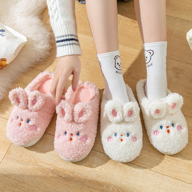 Autumn and Winter Cartoon Rabbit Cotton Slippers Indoor Home Bedroom Warm Fleece Thick Bottom Comfortable Hair Slippers