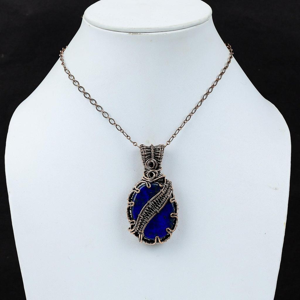 Lapis Lazuli Gemstone Pure Copper Wire Wrapped Handmade Pendant Jewelry Gift For Her