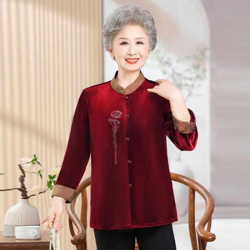 

Праздничная женская одежда и топы из нового золотого бархата с длинным рукавом 5XL [recommended 150-80kg] бордовый