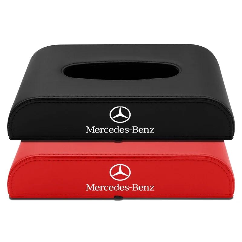 1PC PU Leather Car Tissue Box Hanging Ford Badge Paper Towel Bag Storage Stickers For Mercedes Benz A B C E S AMG CLA CLK GLA