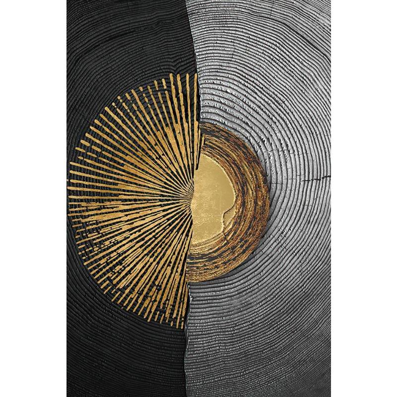 Black Gold Rough Organic Texture of Tree Rings Canvas Abstract Poster Wall Art Pictures Circle Line Paintings For Living Room