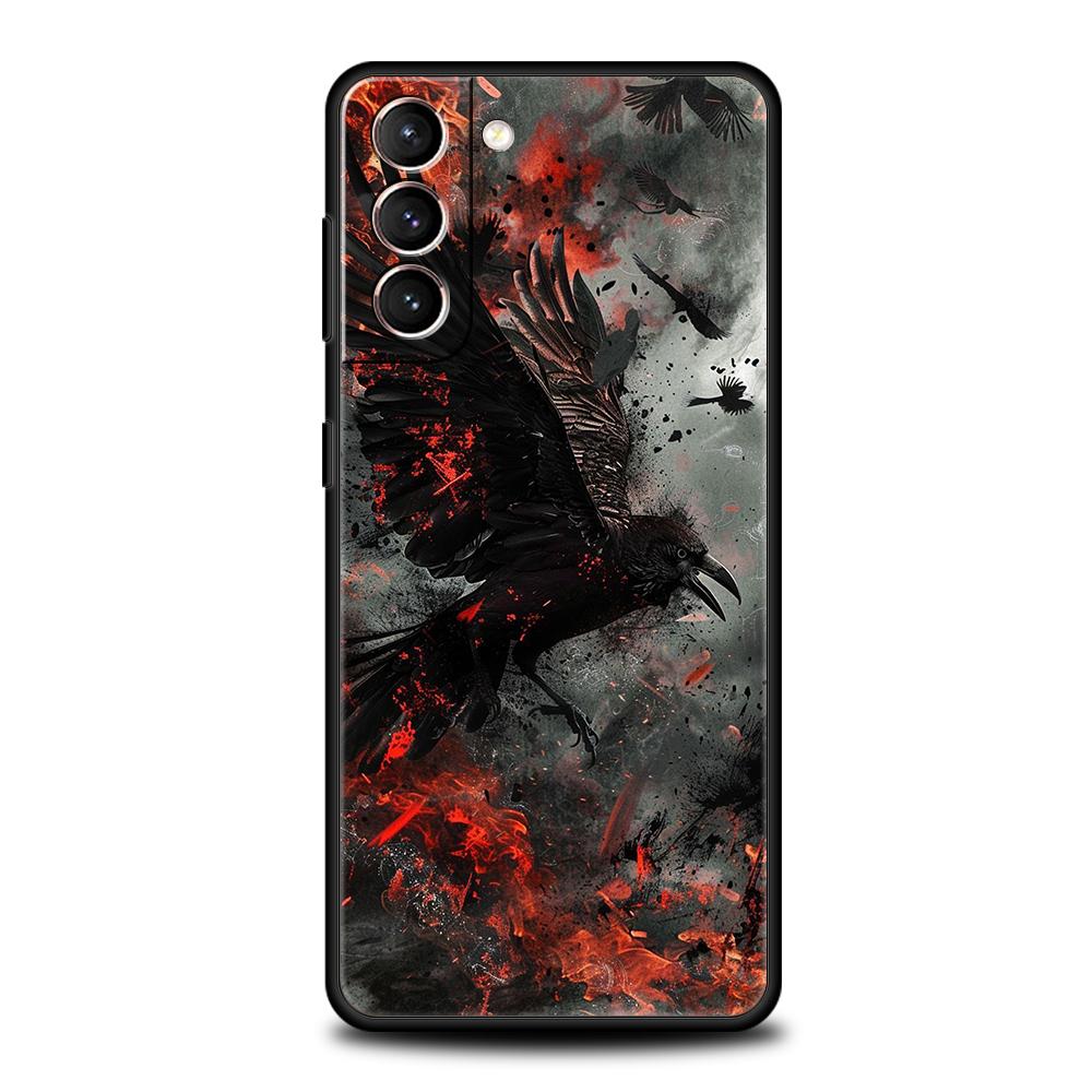 

Phone Case Cover for Samsung Galaxy S25 Edge S24 S23 S22 S20 S21 FE Ultra S10 S10E Plus 5G Soft TPU Capas Black Raven Fundas Bag Samsung S24Ultra