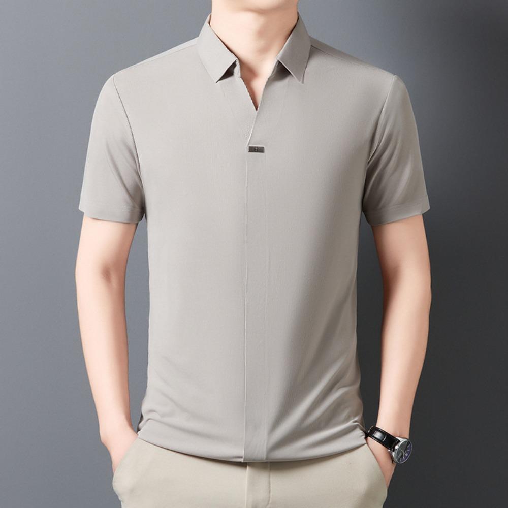 

Men s Summer Solid-color Short-sleeved POLO Shirt with V-neck, Fashionable, Casual, Breathable and Comfortable Short-sleeved Shirt XXXXL світло-сірий колір