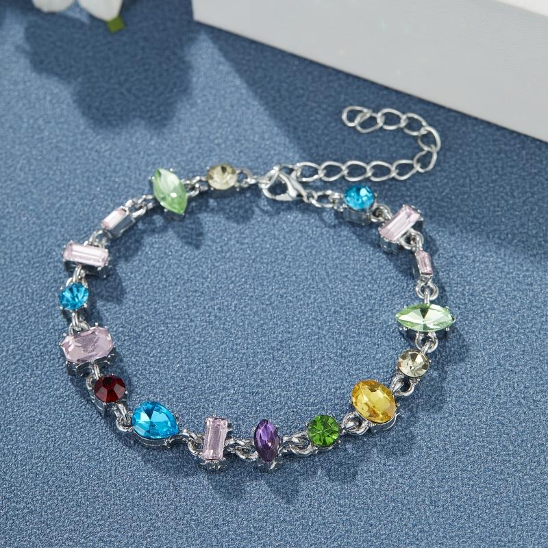 2025 New Sparkling Colorful Crystal Bracelets for Women Korean Ins Metal Chain Bracelet Party Zircon Valentine's Day Gift