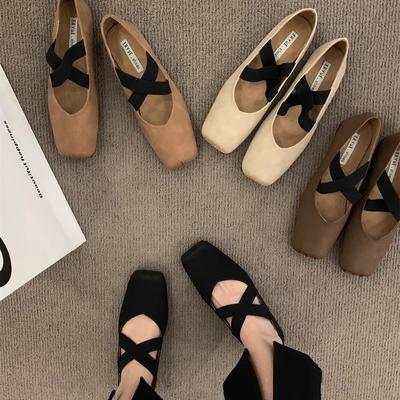Fashion Shoes Women Cross Cover Elastic Mary Jane Sandals Retro Flats Slip On Ballet Sandalias Ladies Outdoor Spring Summer Autumn