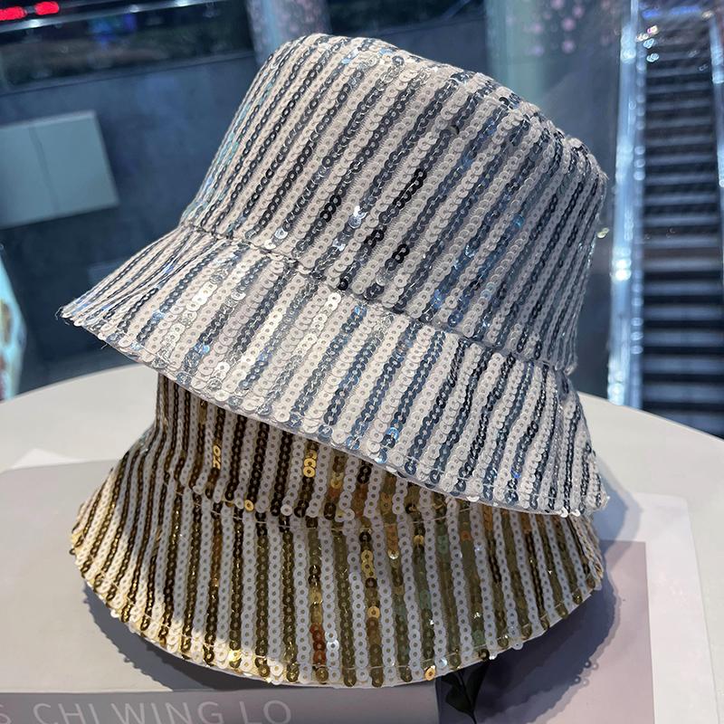 Modny kapelusz rybacki w paski z cekinami dla dzieci, wszechstronny kapelusz przeciwsłoneczny na zewnątrz, dekoracja sceniczna