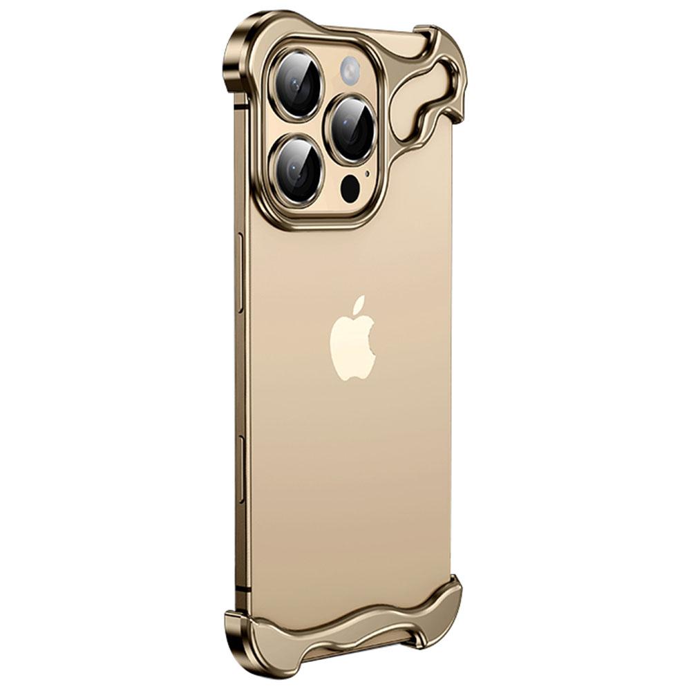 

For iPhone 16 Pro Bumper Case Metal Frameless Shockproof Cover with Camera Lens Protector Gold
