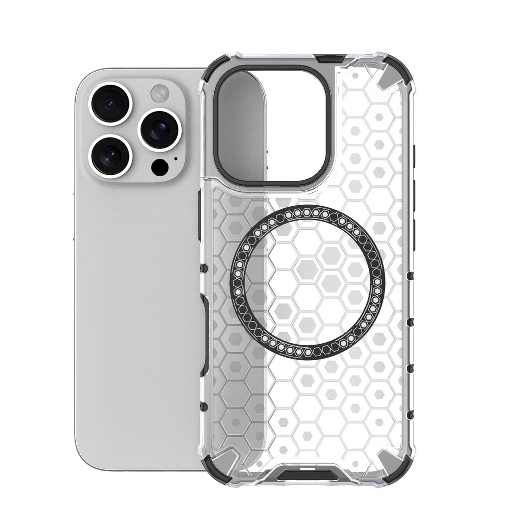 For iPhone 16 Pro Magnetic Case Reinforced Corner Honeycomb TPU+PC Phone Cover