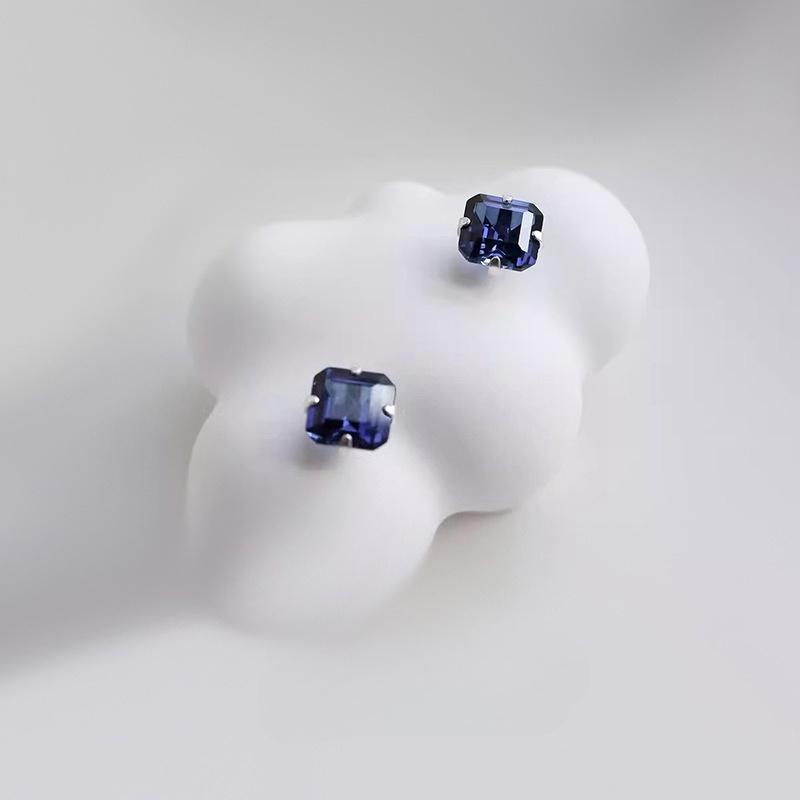 S925 Sterling Silver Natural Stone Blue Stud Earrings for Women