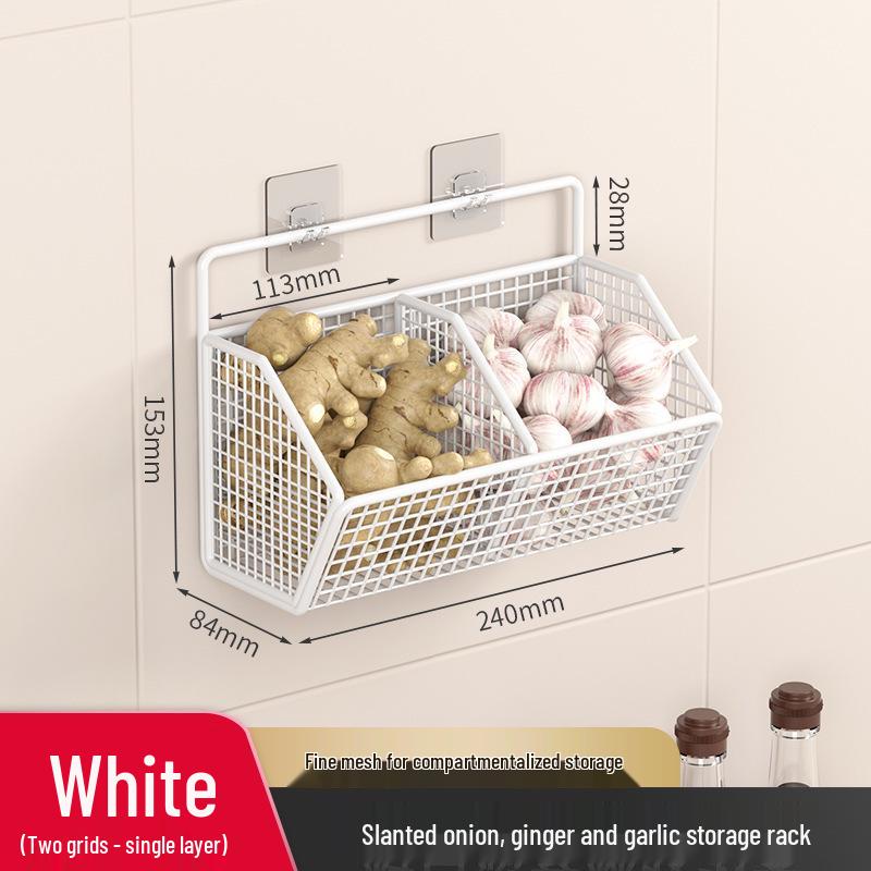 Punch-Free Hanging Basket Kitchen Storage Rack for Ginger & Garlic