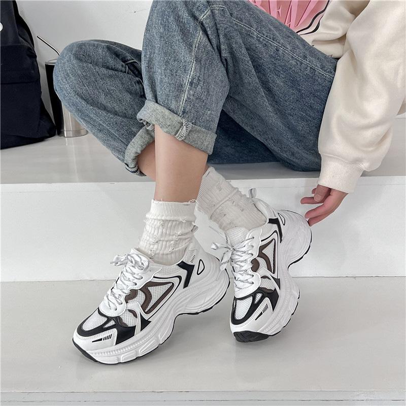 Fashion New 2024 Women Trendy Sneakers Lace-up Platform Women Shoes Thick-soled Mesh Breathability Patchwork Color Women Casual Shoes