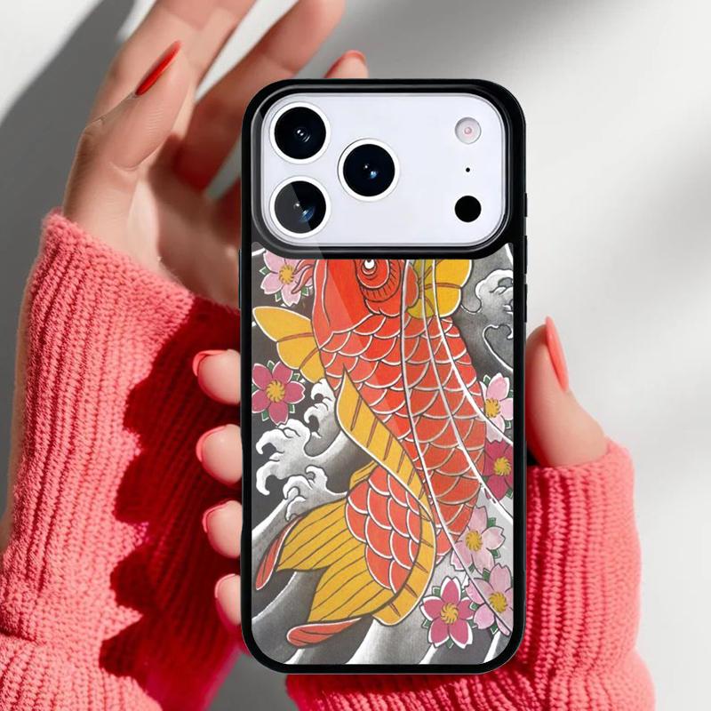 Japanese Koi Fish Phone Case for iPhone 17 16 15 14 13 Pro Max Back Cover for 12 11 Pro Coque