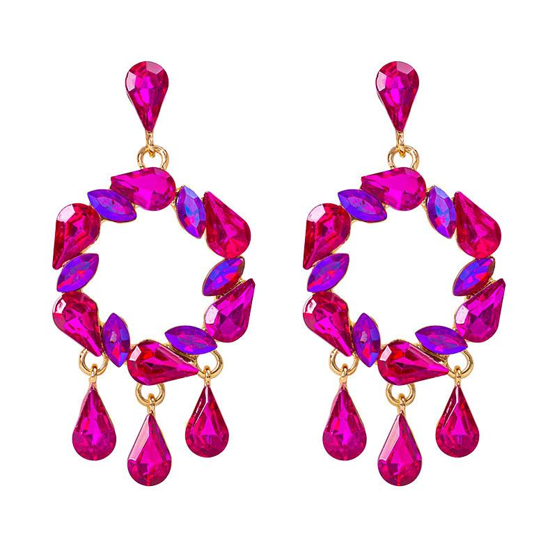 Pinkdudu Sparkling Dual Element Earrings  Alloy Hoop with Dangling Teardrop Crystals Modern Geometric Jewelry  PD897