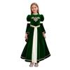 Luxury Medieval Princess Gown for Kids: Detailed Patchwork, Bell Sleeves, Gold Print & Waist Band for Renaissance Theme Event