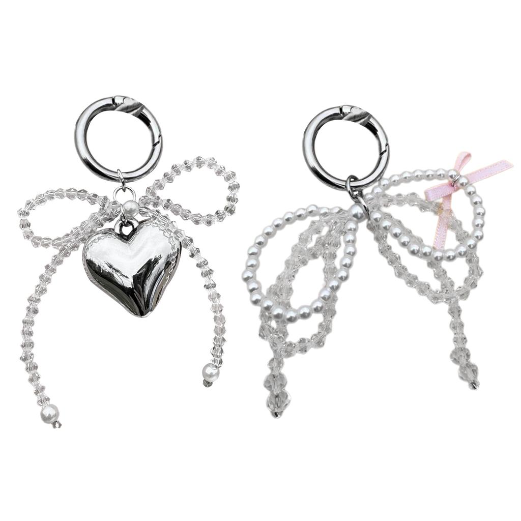 Stylish Bowknot Keychain Fashionable Heart Bag Pendant Phone Charm Keyring Elegant Accessory for Girls and Ladies