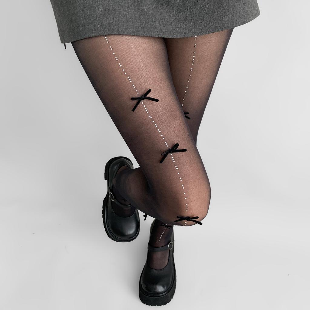 Flash Diamond Bow Stockings Women'S Anti-Hook Pantyhose Spring And Summer Ultra-Thin High-Transparency Skin Socks Lolita Hot Diamond White Silk