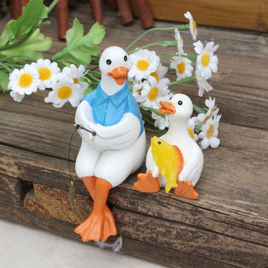 Yousheng 2Pcs Cute Duck Statues Waterproof UV Resistant Funny Cartoon Duck Garden Figurines Indoor Outdoor Decorations