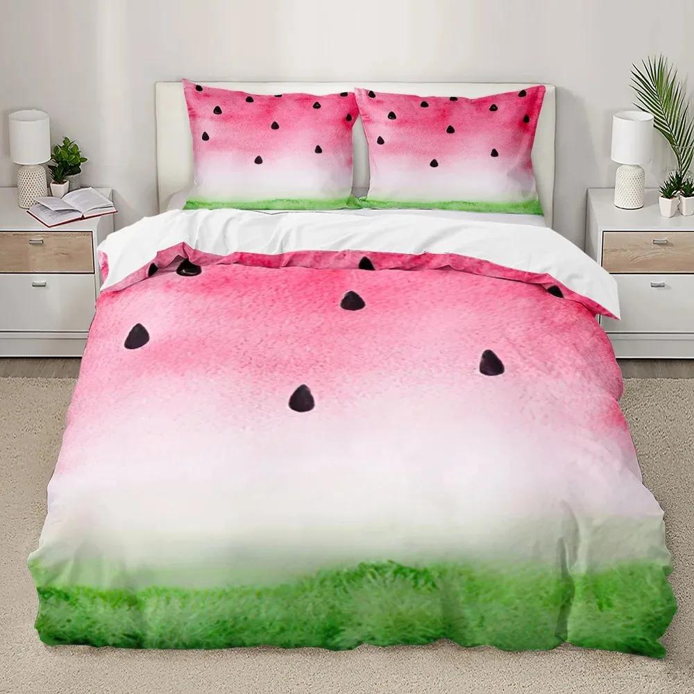 Watermelon Duvet Cover Set Fresh Fruit Pink Green Style Comforter Cover for Boys Girls Women Polyester Bedding Set King Size