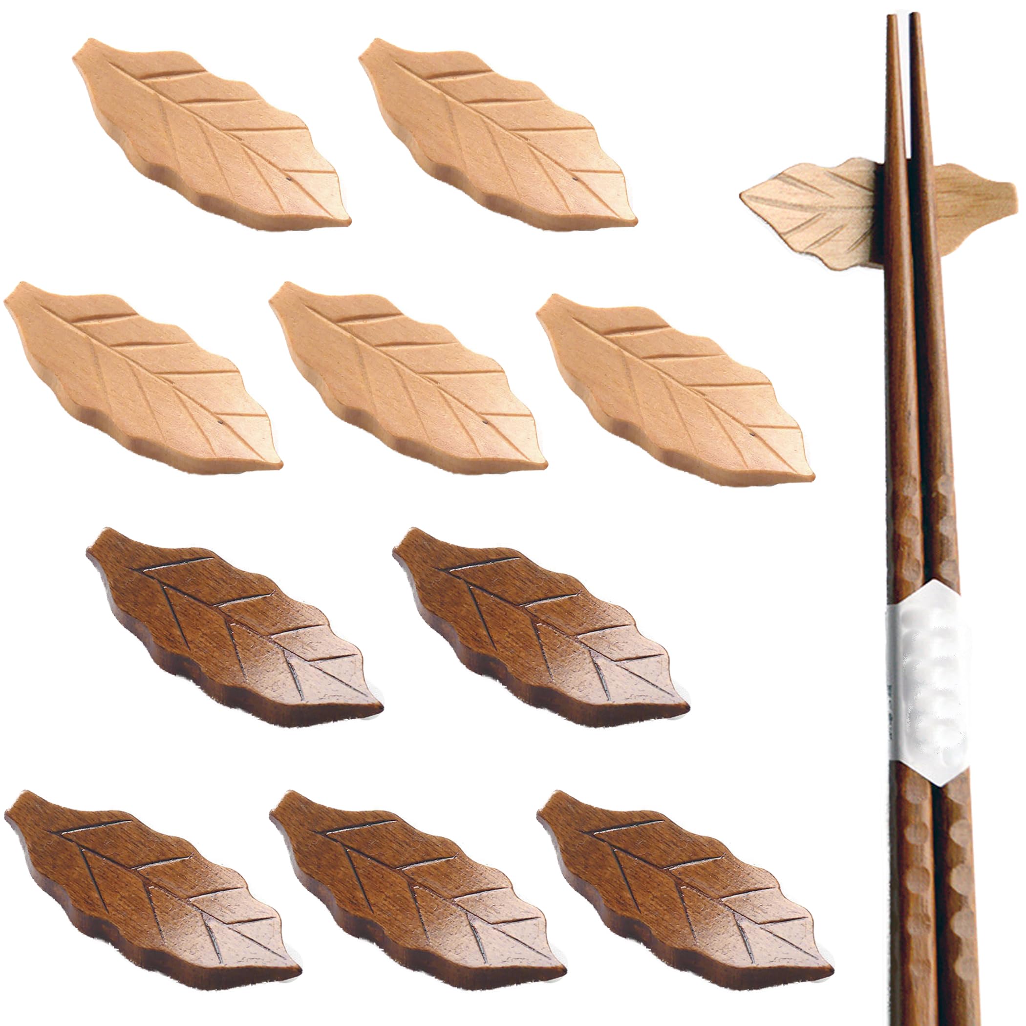 Felimoa Wooden Chopstick Cutlery Leaf Set of 10 Rests, Rests, Shape,