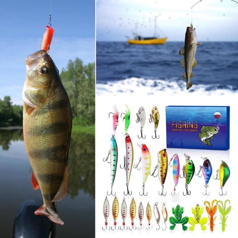 24 Days Christmas Fish Baits Blind Box Fishing Tackle Set Advent Calendar Fishing Accessories Stylish Gift for Fishers