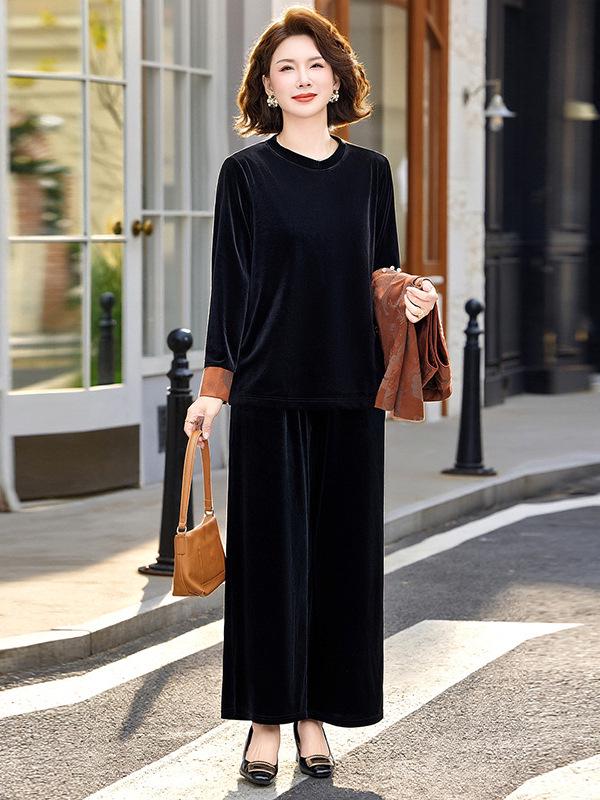 Stylish Spring Three-Piece Set: Chinese-Style Vest, Inner Top, and Pants for Middle-Aged and Elderly Women