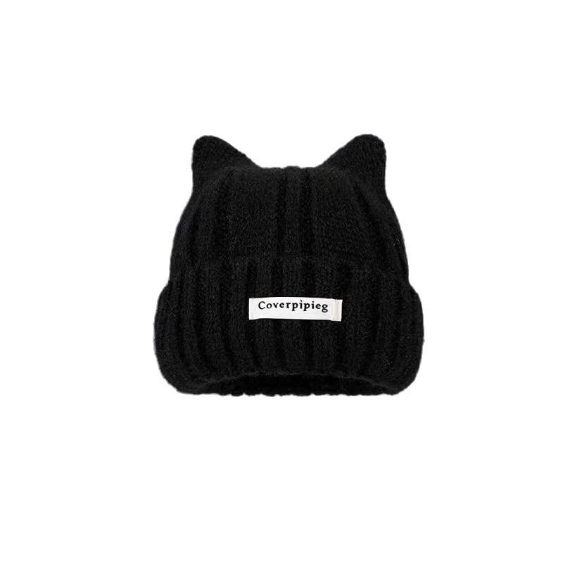 Kitten Ears Wool Hat Women's Autumn and Winter Korean Versatile Knitted Hat Big Head Circumference Showing Small Face Thickened Warm Cold Hat